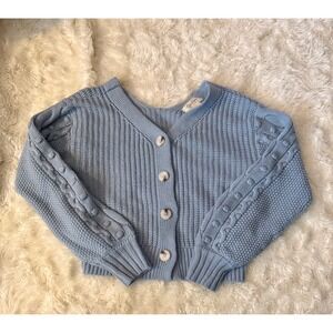 Jessica Simpson Cardigan Women XS Blue Chunky Cable Knit Pom Pom